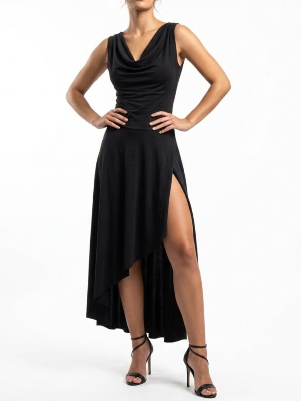 Weissman Whimsigoth Black Cowl Neck Asymmetrical High Low Leotard Dress Size MA